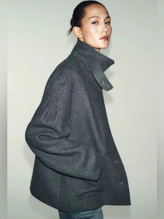 Zara Jackets & Blazers - ZARA WOMAN NEW WOOL BLEND SHORT COAT WITH HIGH NECK GRAY SIZE XL 2070/397 NWT